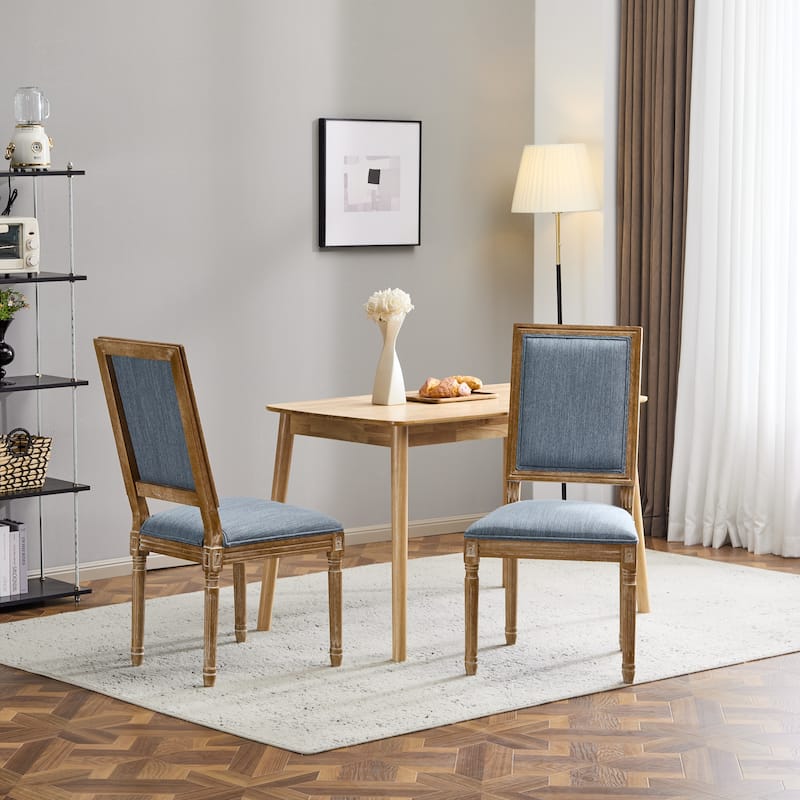 [Set of 2] French Country Dining Chairs - Elegant Cane Backrest & Upholstered Seats with Fluted Legs, Solid Rubberwood Frame