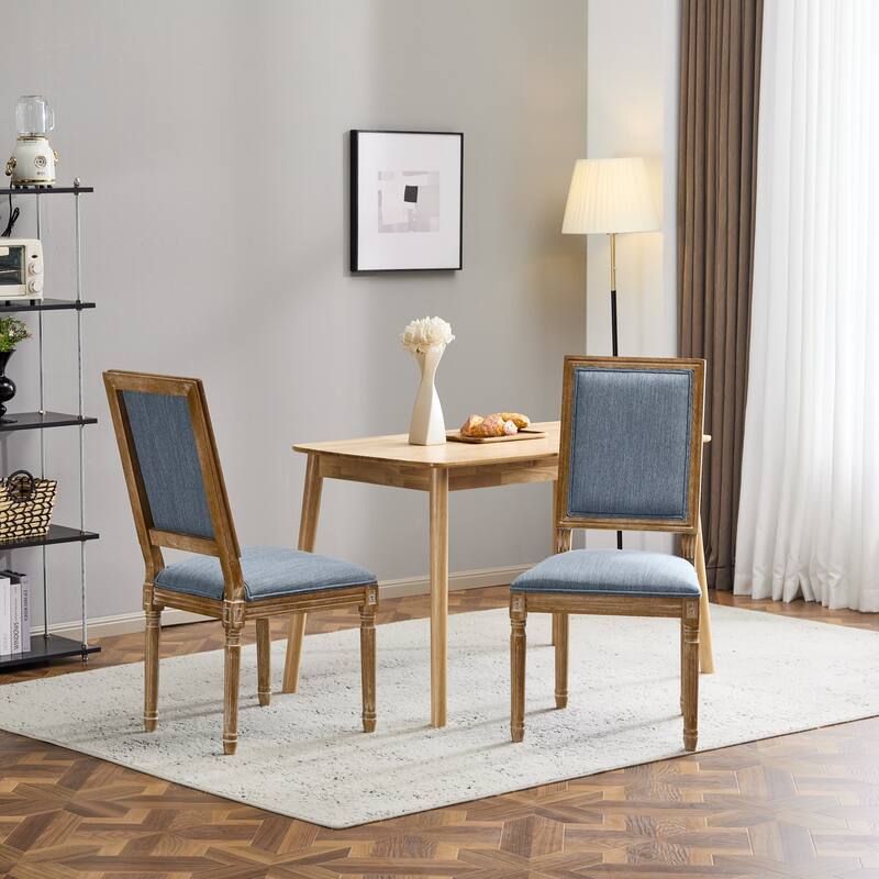 [Set of 2] French Country Dining Chairs - Elegant Cane Backrest & Upholstered Seats with Fluted Legs- Solid Rubberwood Frame