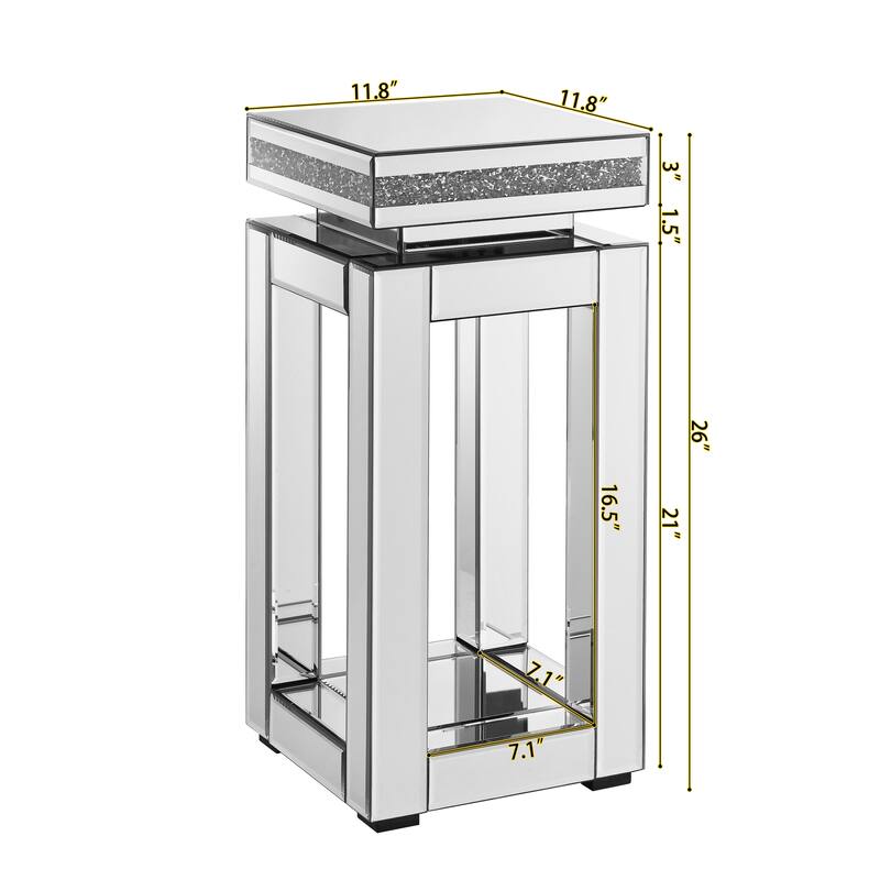 Mirrored End Table Square with Crystals Inlay, 2-Tier Modern Small Sofa Table with Storage, Silver Accent Table for Living Room
