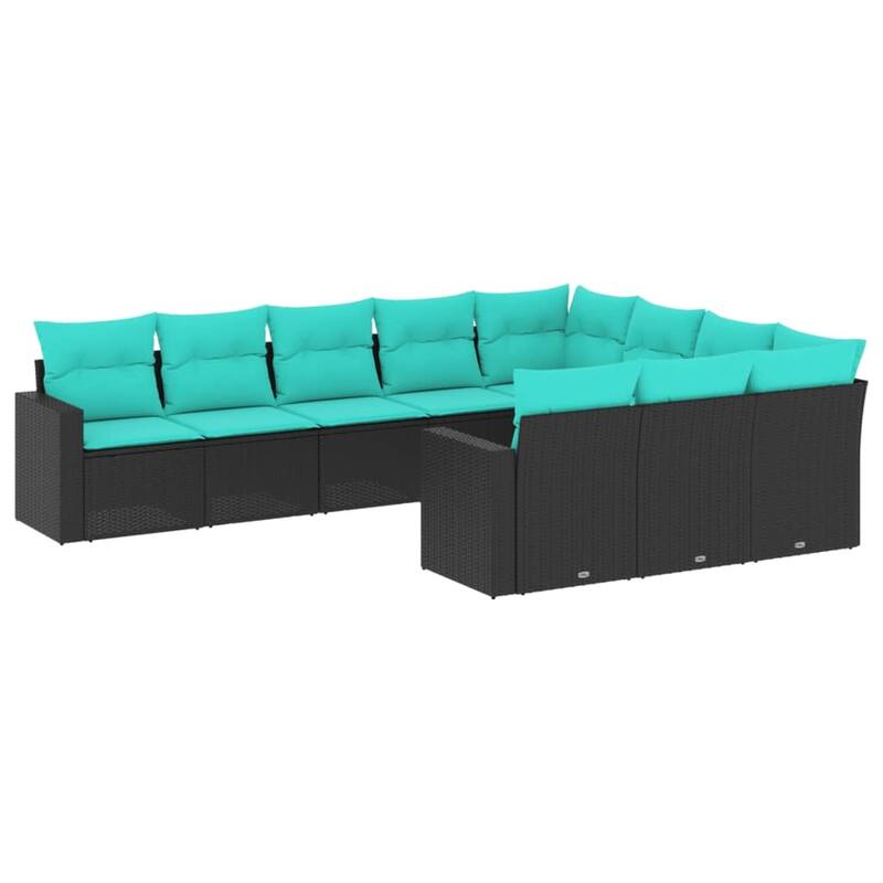 vidaXL 10/11 Piece Patio Sofa Set with Cushions Black Poly Rattan - 24.4" x 24.4" x 27.2"
