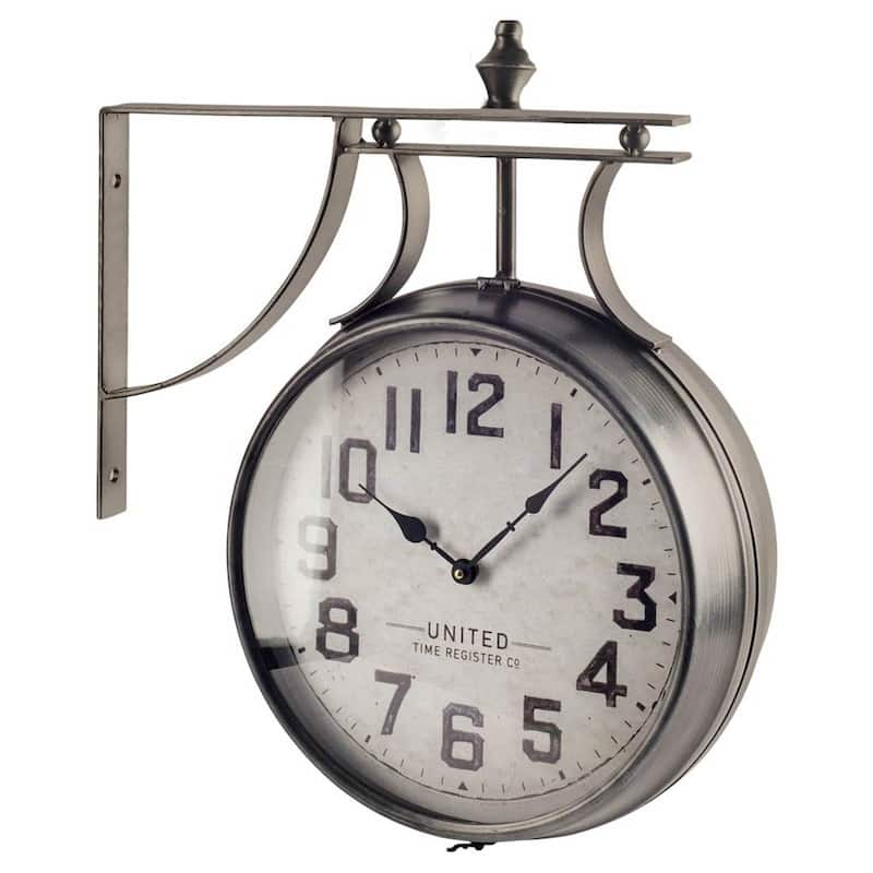 Lindsay Silver Metal Double-Sided 20" Round Wall Clock - 5.0L x 19.0W x 21.0H