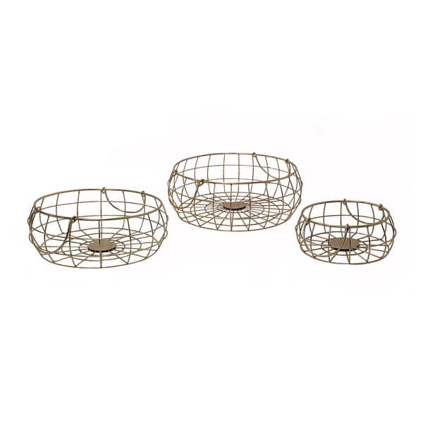 Short Round Wire Baskets with Handles - Set of 3 - Bed Bath & Beyond ...