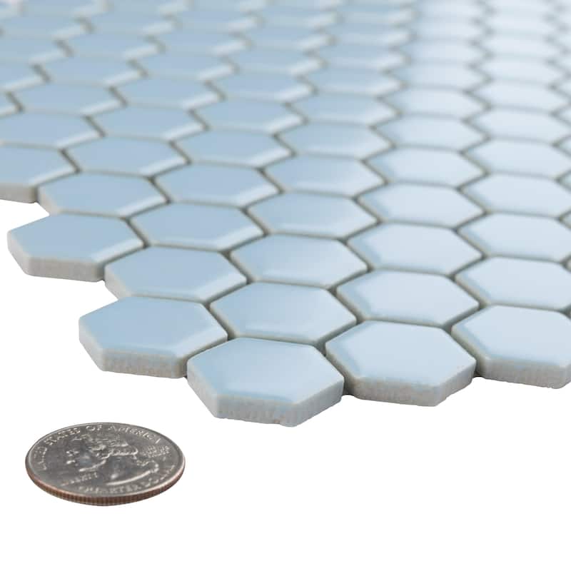 Merola Tile Metro 1" Hex Matte Light Blue 10-1/4"x11-7/8" Porcelain Mosaic Tile