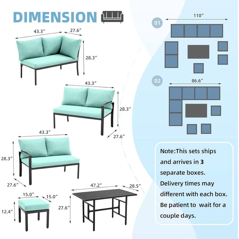 AECOJOY Metal Patio Furniture Set 7 Pieces Modern Outdoor Conversation Set