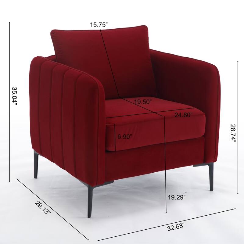 Velvet Accent Chair for Living Room, Mid Century Modern Single Sofa Chair with Pillow and Metal Legs