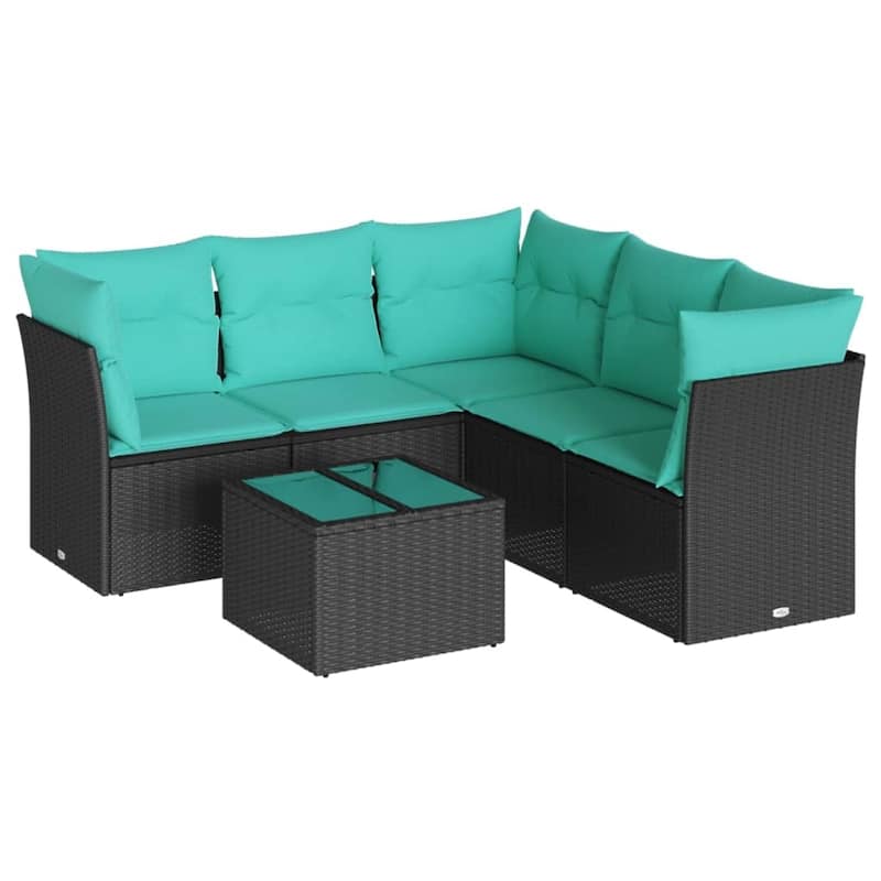 vidaXL 6 Piece Patio Sofa Set with Cushions Black Poly Rattan - 93.8x27.2x48.8