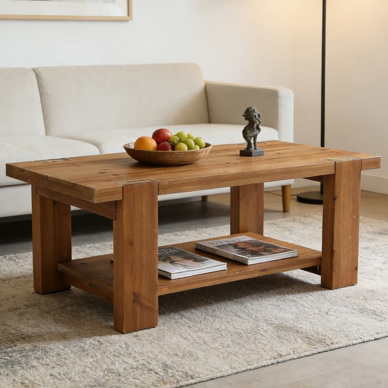 Solid Wood Coffee Table with Storage Shelf