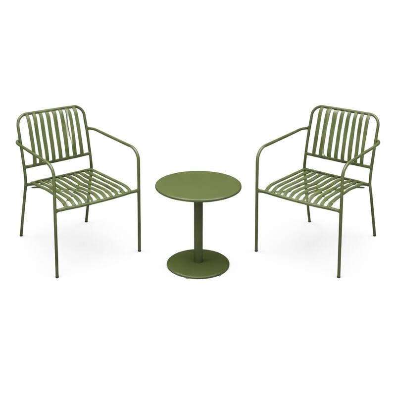 Resin Wicker Conversation 3 Pc. Set with Cushions - Green - Iron