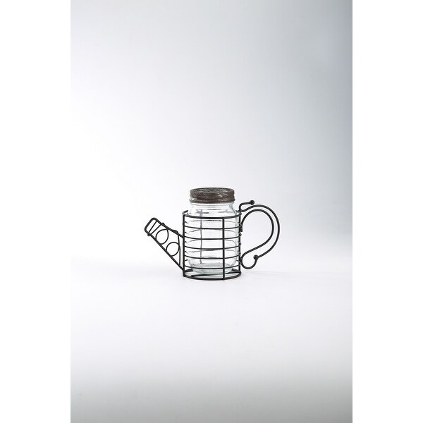 9.5" Clear Handblown Glass Canning Jar with Rustic Finish Holder - N/A