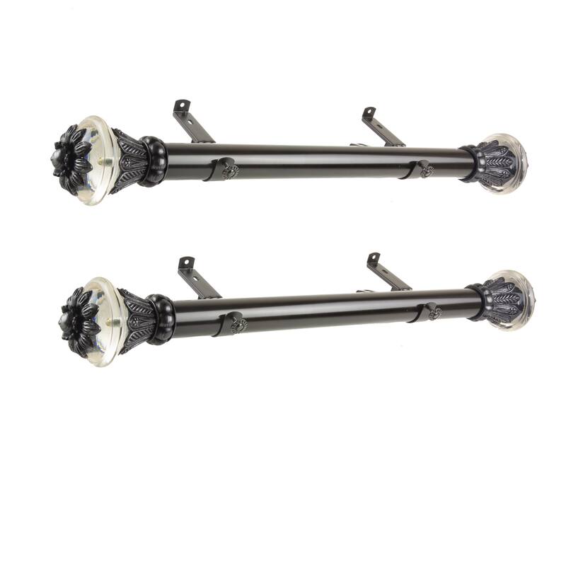 Steel Curtain Rods Set - 12-20 Inch Adjustable Rods with Finials - Drapery Rods for Windows - M