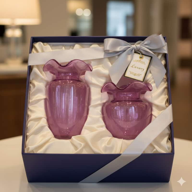 Fleurine Set of 2 Fluted Blooming Decorative Glass Flower Table Vases