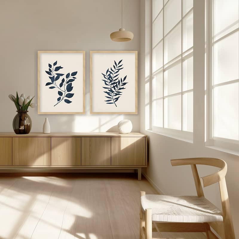 "Indigo Flora" Set of Two Framed Textured Wall Art - Multi-Color