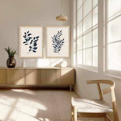 "Indigo Flora" Set of Two Framed Textured Wall Art - Multi-Color