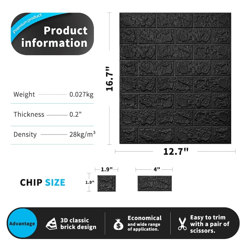 Art3d 30Pcs 3D Brick Wallpaper,Faux Foam Brick Peel and Stick for Bedroom, Living Room,43.5Sq.Ft
