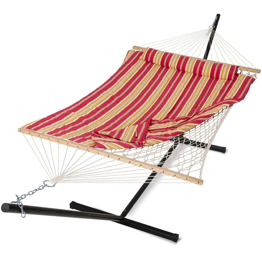 Double Hammock with Stand, Two Person Cotton Rope Hammock