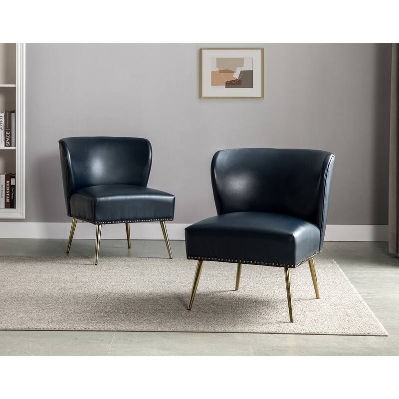 Anna Side Chair with Nailhead Trim Set of 2 - NAVY