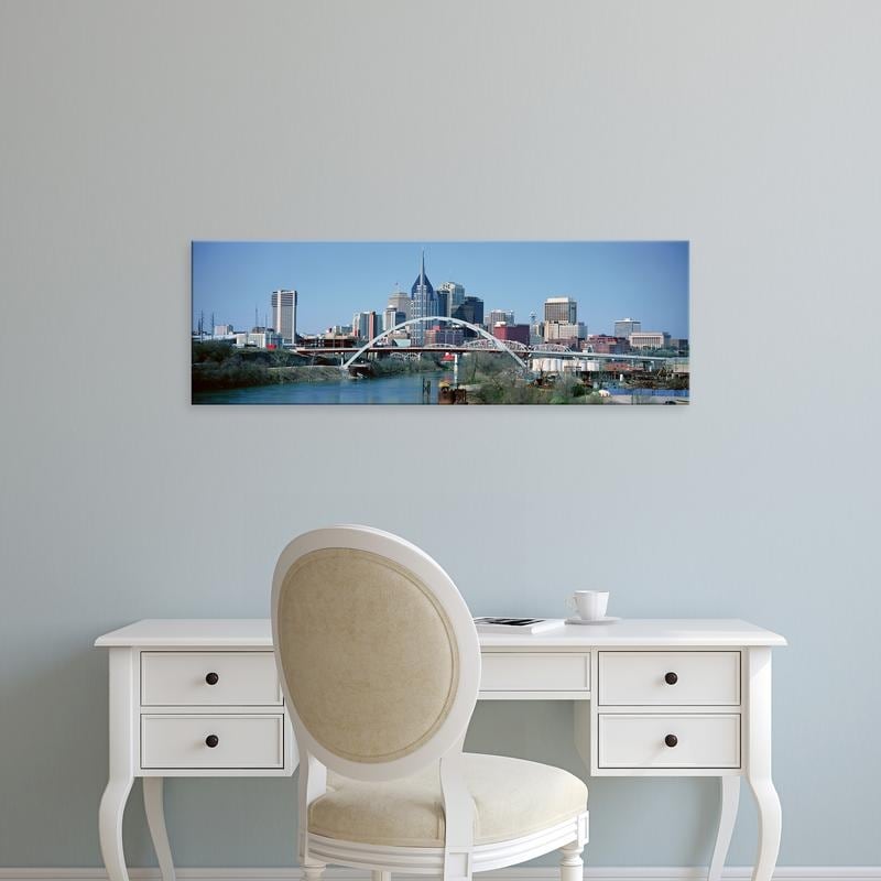 Easy Art Prints Panoramic Image 'Panoramic view of bridge over Cumberland River and Nashville Skyline, TN' Canvas Art