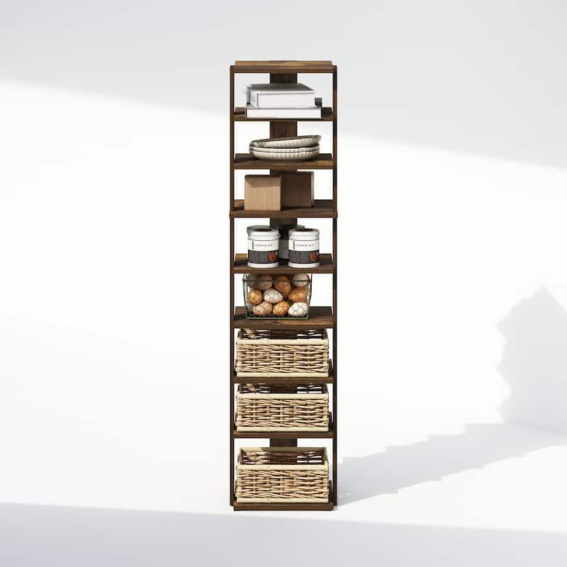 8 Tiers Wood Household Shelving Unit in Pine (12.64 in. W x 51.18 in. H x 12.13 in. D) - 12.64