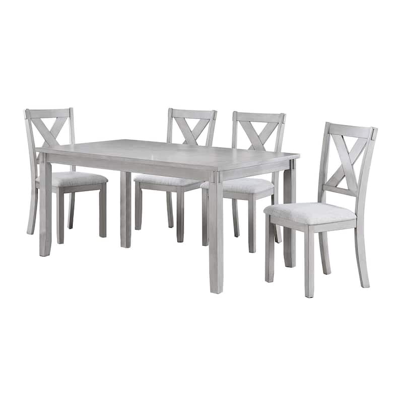 Peter 5 Piece Dining Table and Chairs Set, Wood, Fabric Upholstery, Gray - Gray