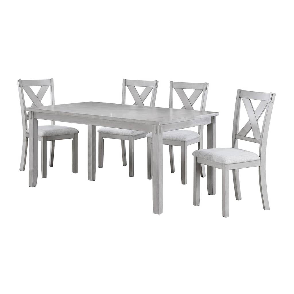Peter 5 Piece Dining Table and Chairs Set, Wood, Fabric Upholstery, Gray