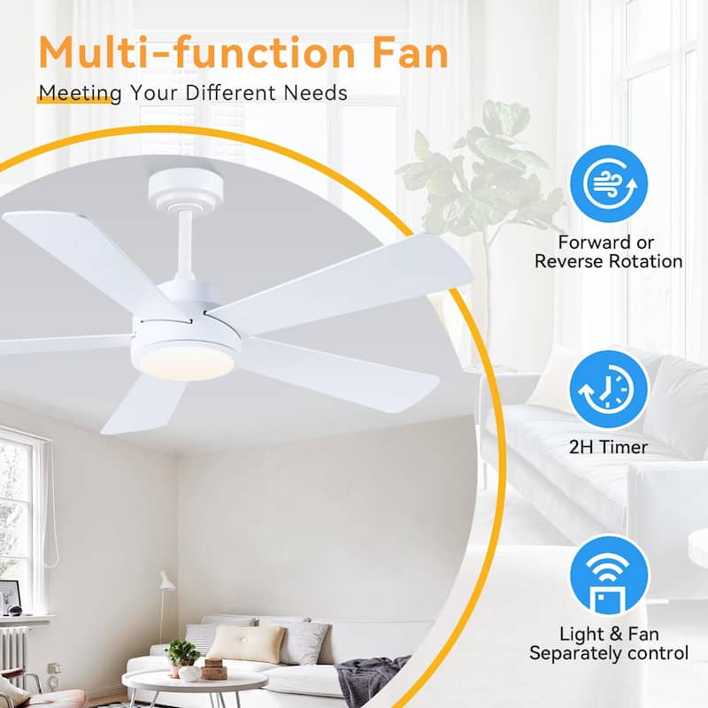 52" Downrod Ceiling Fan with Light, Modern LED Ceiling Fan,Remote and APP Control,Quiet DC Motor,sloped ceiling compatiable