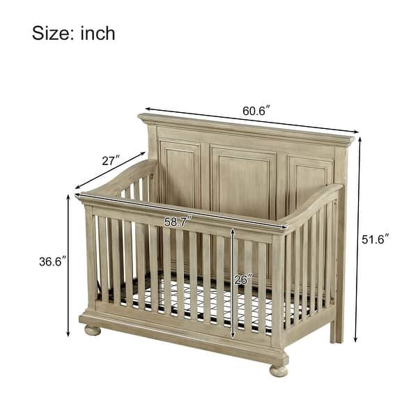 dimension image slide 3 of 4, Traditional Farmhouse Style 4-in-1 Full Size Convertible Baby Crib - Converts to Toddler Bed