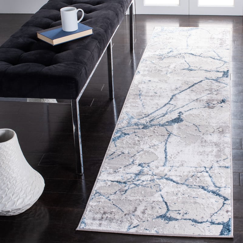 SAFAVIEH Amelia Fietje Modern Abstract Distressed Rug - 2' x 16' Runner - Grey/Blue