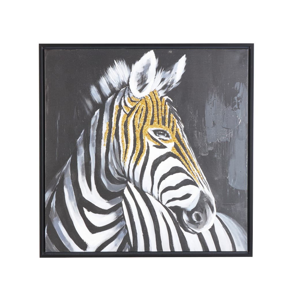 Canvas Zebra Framed Wall Art with Gold Foil Accents - Black - Roche River Decor