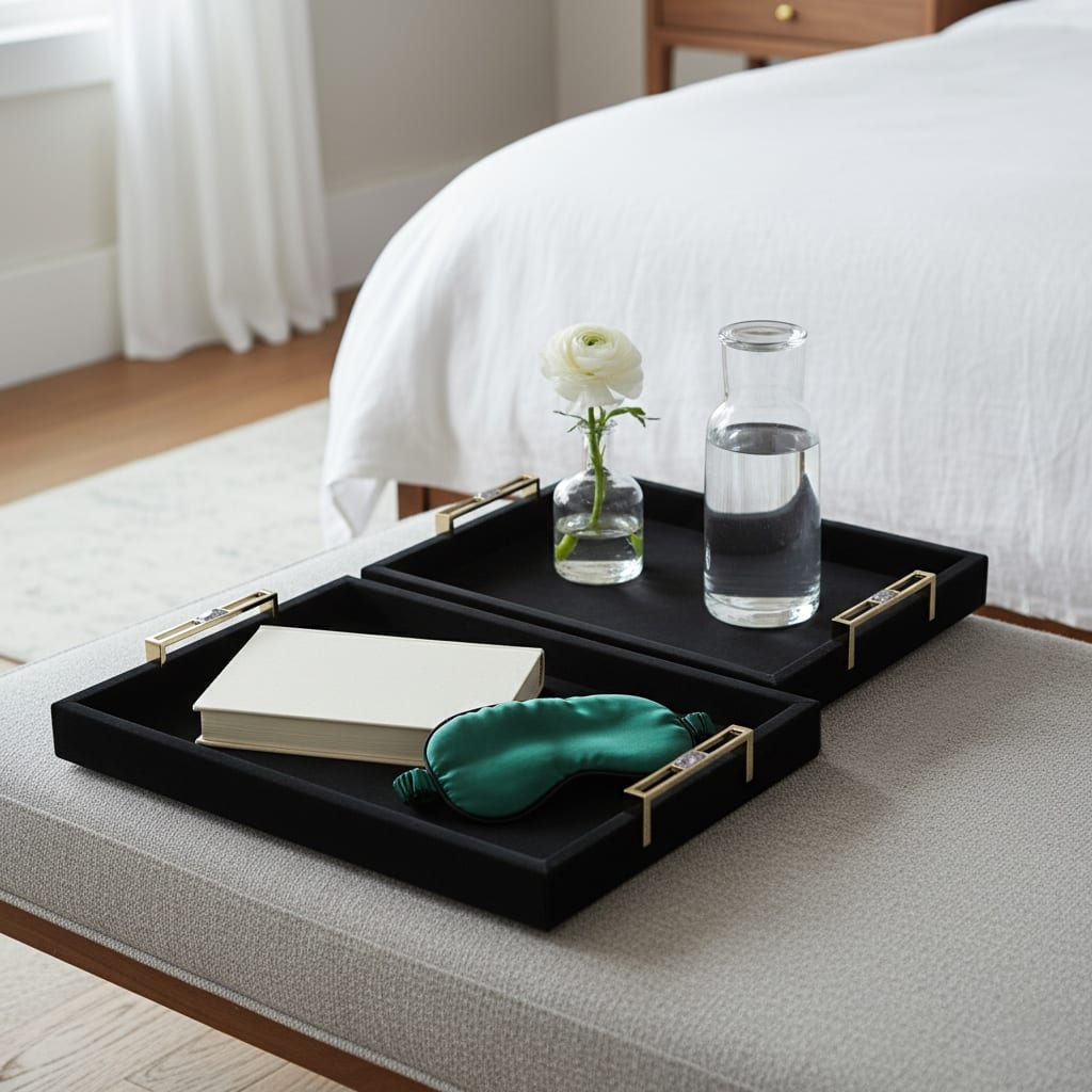 Wood Decorative Trays Metallic Handles (Set of 2) - 17/20" Black - 20.0"
