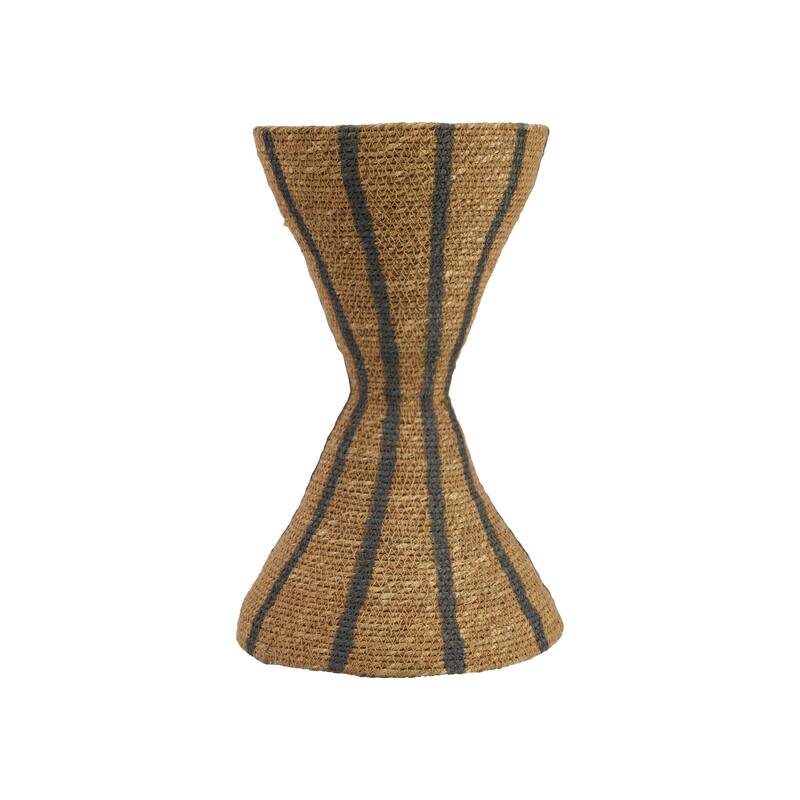 Hand-Woven Seagrass Hour Glass Shape Vase with Stripes, Natural & Black