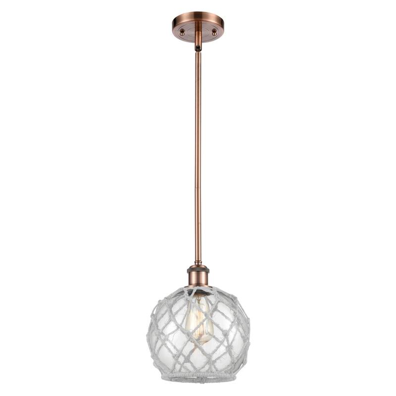Innovations Lighting Farmhouse Rope 8" Wide Mini Pendant - Antique Copper / Clear Glass with White Rope
