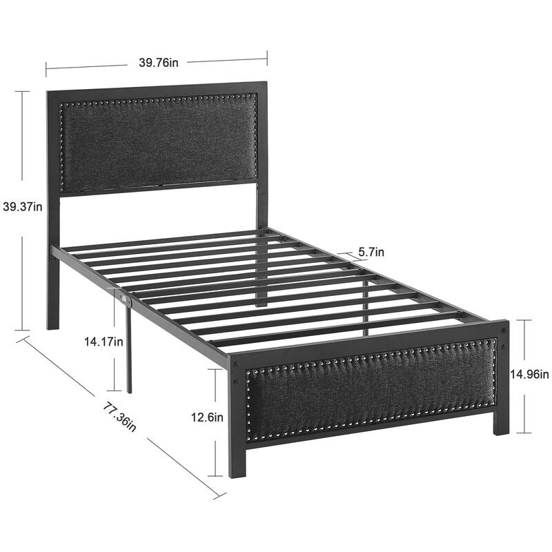 VECELO Upholstered Kids Bed with Headboard,Twin Size Bed Set of 2