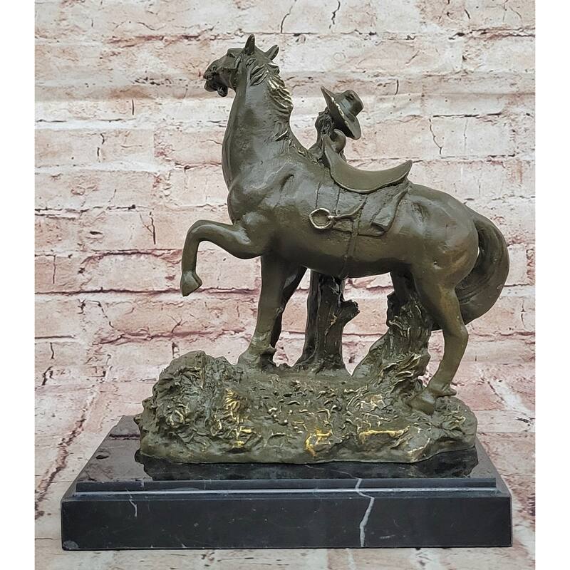 Cowgirl With Rearing Horse Bronze Sculpture - Western Ranch Equestrian Art