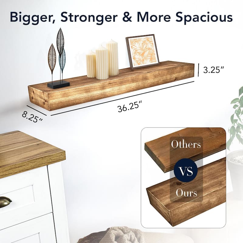 The Gray Barn Haven Walnut Brown Rustic Wood Floating Wall Shelf (Small) - 24"