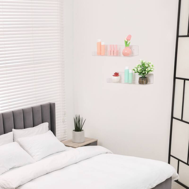 Acrylic Floating Shelves for Wall, Acrylic Shelves for Bathroom Bedroom and Kitchen Room Wall Display Shelf Clear