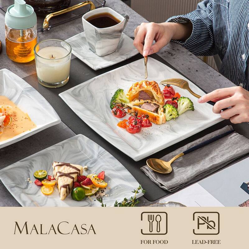 MALACASA Blance 30-Piece Square Dinnerware Set (Service for 6)