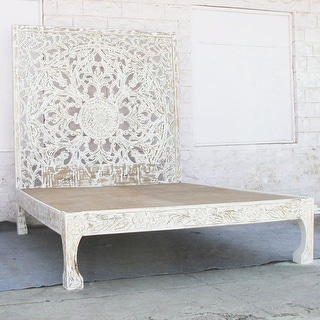 Dynasty hand carved Indian Solid wooden bed - Overstock - 34810968