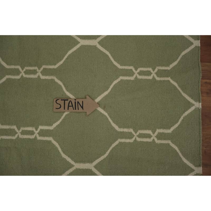 Hand Woven Oriental 100% Wool Carpet Southwestern All-Over Green Kilim Area Rug - 10' 10'' X 7' 10''