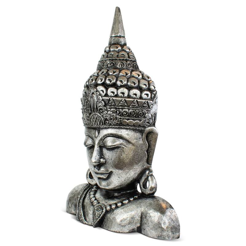 19" Gold Buddha Bust Hand Finished Decorative Sculpture, Zen Spiritual Home Accent
