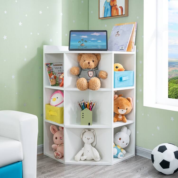 Corner Cabinet with USB Ports and Outlets Corner Cube Storage for Small Space Wooden Storage Cabinet