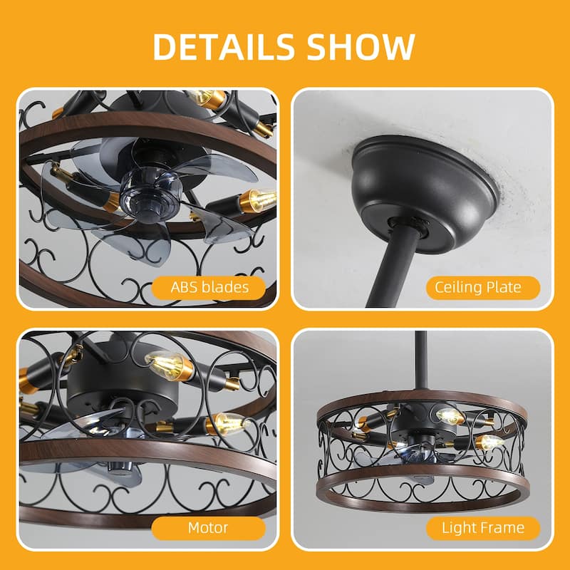 18inch Caged Ceiling Fan with Lights, Remote Control or APP(Bulbs included)