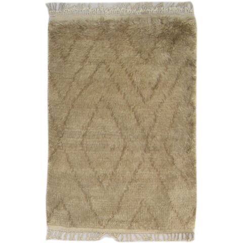 One of a Kind Hand-Knotted Modern & Contemporary 2' x 3' Diamond Wool Brown Rug - 1'11"x2'10"