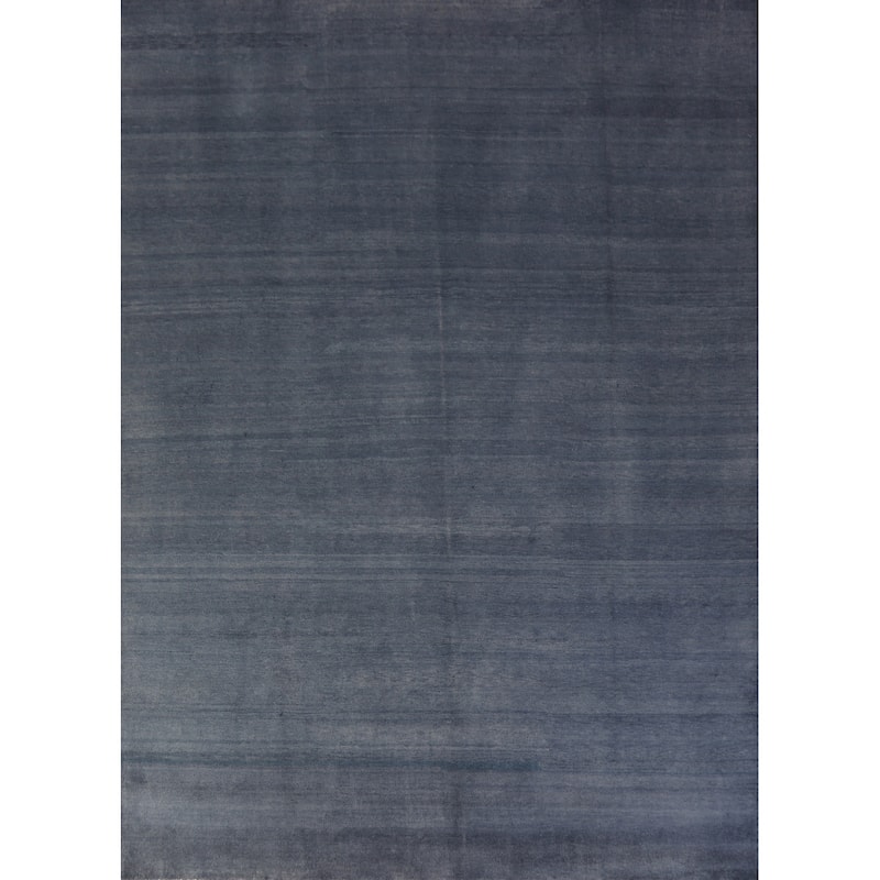 Hand Knotted Oriental 100% Wool Carpet Modern Solid Navy Blue & Blues Gabbeh Area Rug - 12' 0'' X 9' 5''