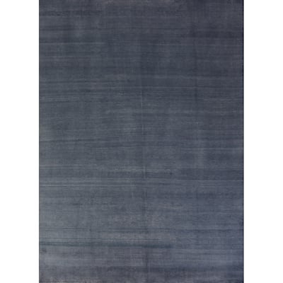 Hand Knotted Oriental 100% Wool Carpet Modern Solid Navy Blue & Blues Gabbeh Area Rug - 12' 0'' X 9' 5''