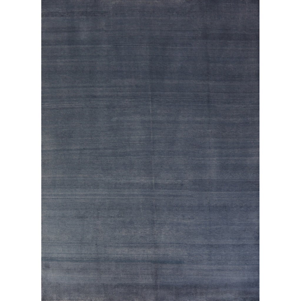 Hand Knotted Oriental 100% Wool Carpet Modern Solid Navy Blue & Blues Gabbeh Area Rug - 12' 0'' X 9' 5''