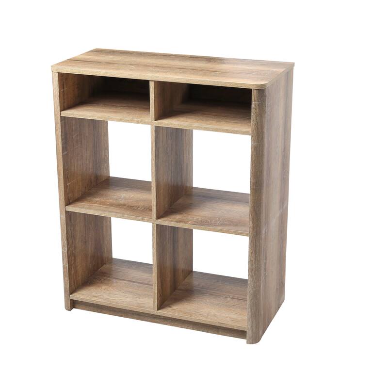 Console Table Shelf with 4 Square Cube Storage Compartments - Oak Finish - Coastal Oak