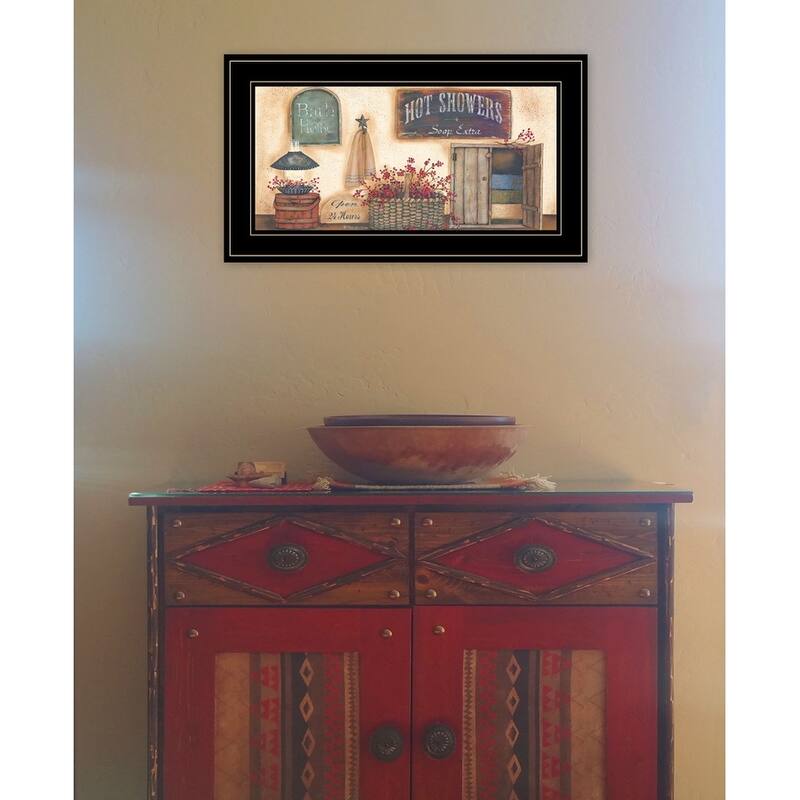 TrendyDecor4U Farmhouse "Bath House" Framed Print Wall Art by Pam Britton - Earthtones