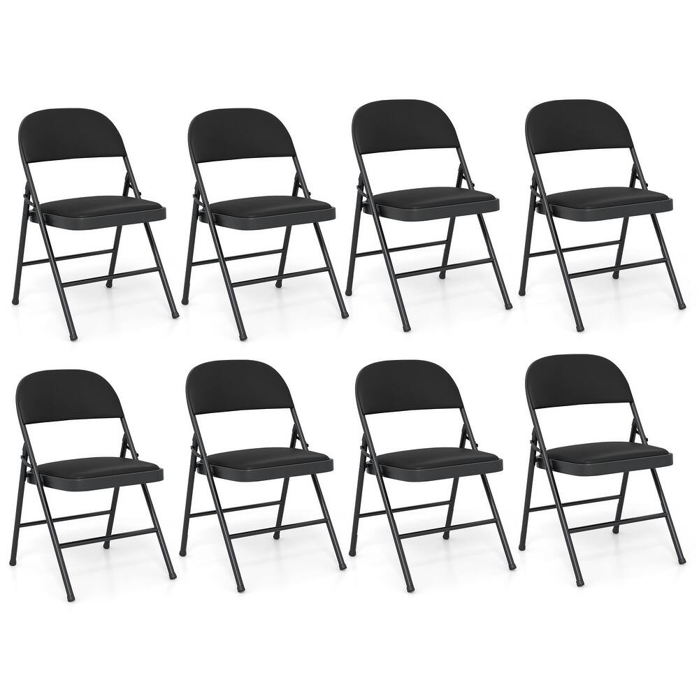 Gymax 8PCS Folding Chairs w/ Metal Frame PVC Leather Stackable Chairs