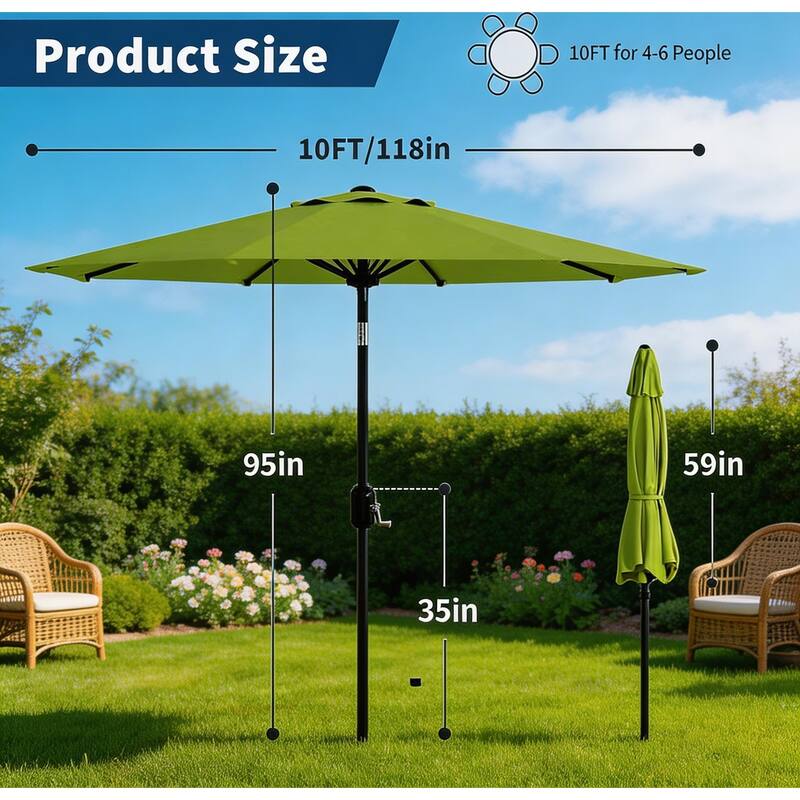 10ft Outdoor Patio Umbrella, with Crank Lift & Push Button Tilt, UV Protection Waterproof