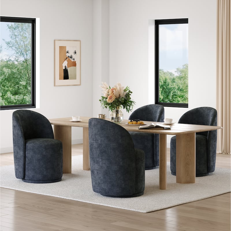 23.5" Wide Swivel Side Chair for Dining Room, Living Room. - Set of 4 - Navy-Linen
